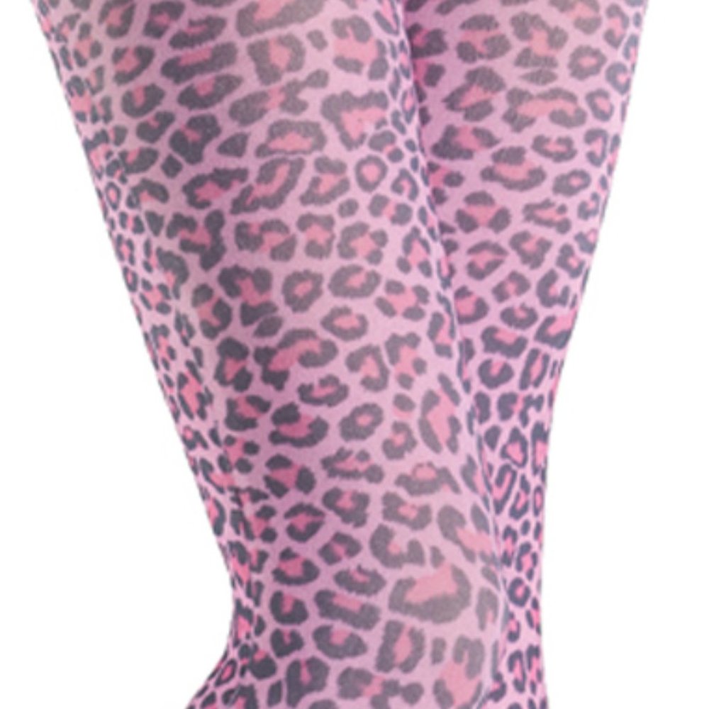 Pink Leopard Print Footless Tights - Picture 2 of 3
